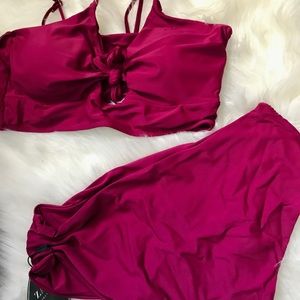 Burgundy Two Piece High Waisted Bikini